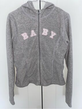 Genuine Y2K 725 Originals Pink Baby Graphic Full Zip Hoodie Small Light Grey
